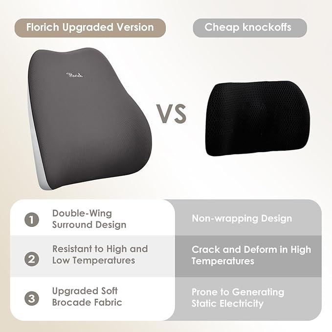 FLORICH Car Seat Cushion and Lumbar Support Pillow, Ergonomic Memory Foam Driving Seat Cushions for Back & Sciatica Pain Relief, Non-Slip Cushion for Car, Office, Truck, Wheelchair, Gaming Chair-Gray