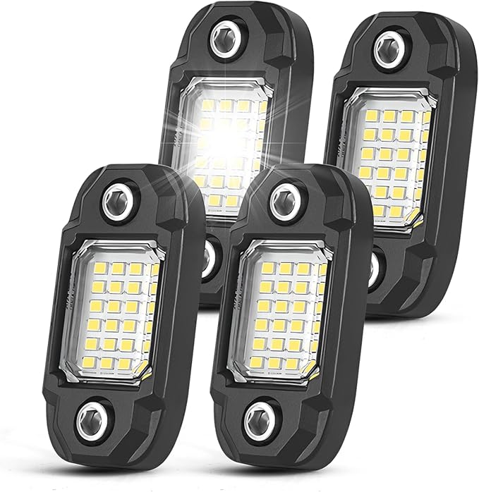 4 Pods White Rock Lights 24 LEDs Chips Waterproof Neon Trail Rig Lamp Underglow Light for Car Truck Motorcycle SUV ATV UTV (White)