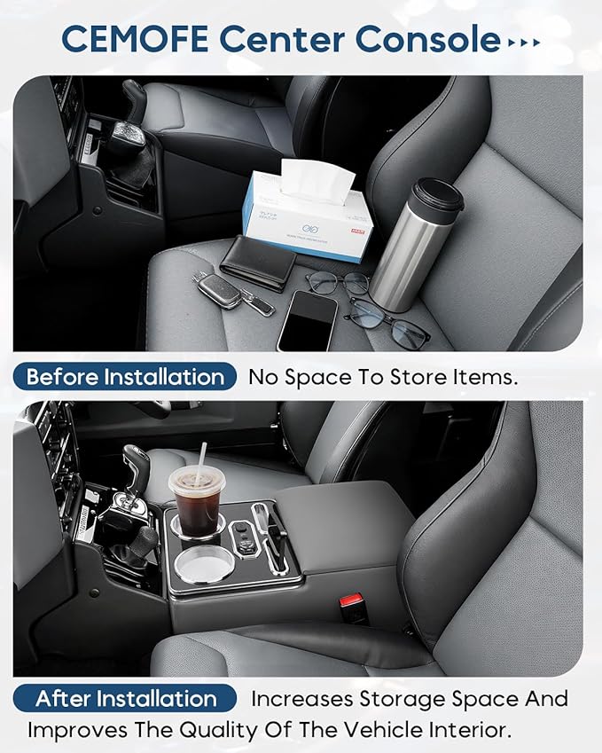 Center Console Organizer, Rear Bench Seat Armrest Organizer with Fast Phone Charging & Cup Holders