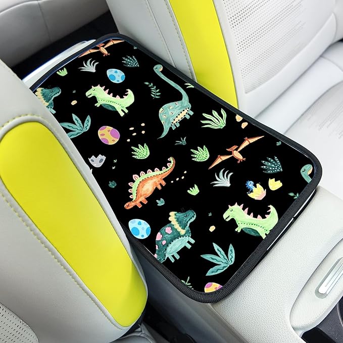 Car Armrest Box Pad,Cute Dinosaur Car Armrest Pad Car Armrest Cover Protector for Most Vehicle, SUV, Truck, Car