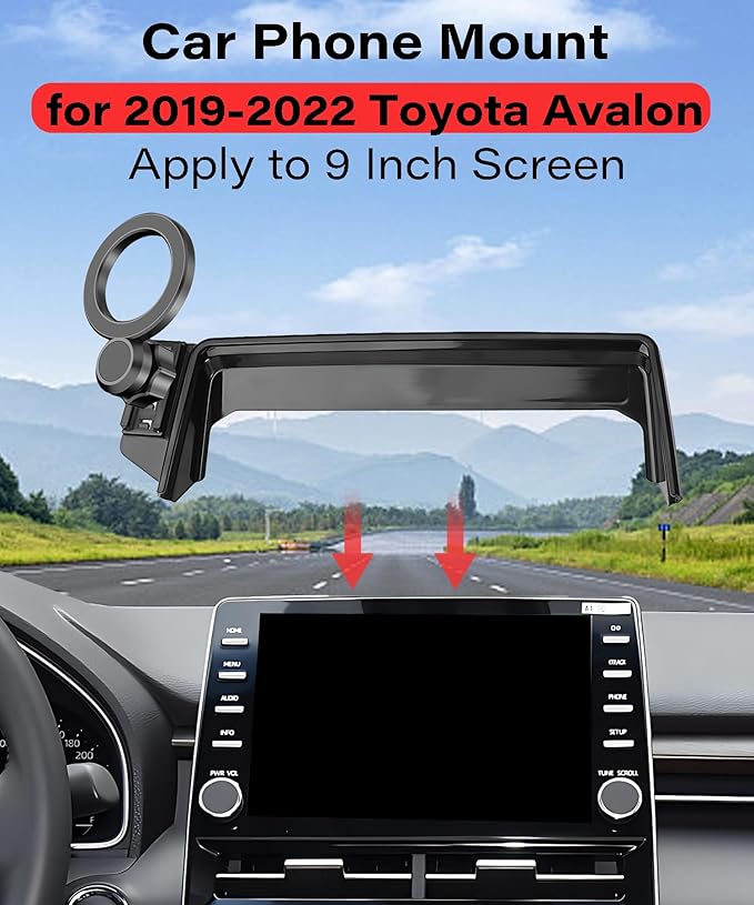 Magnetic Car Phone Mount for Toyota Avalon 2019 2020 2021 2022 Accessories, for MagSafe Strong Magnets Cell Phone Holder 9-Inch Screen Cradles, with Portable Phone Gripper 360° Rotation