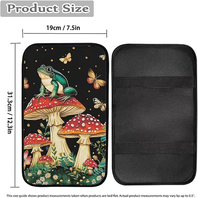 Mushroom Frog Car Armrest Pads Car Armrest Cushion Arm Rest Covering Car Middle Console Covers Non Slip Universal Fit for Truck Auto SUV Car Accessories