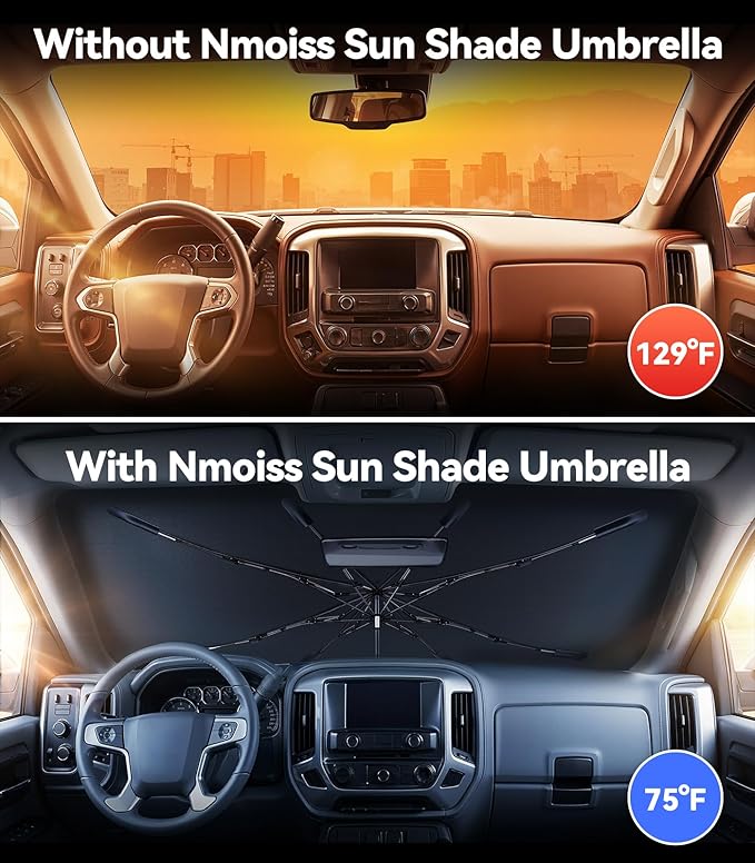 Windshield Sun Shade Umbrella for Sierra - [Vinyl Coating Heat Shield] Protect Car from Sun Rays & Heat Damage Keep Cool and Protect Interior, Spring Structure Edge