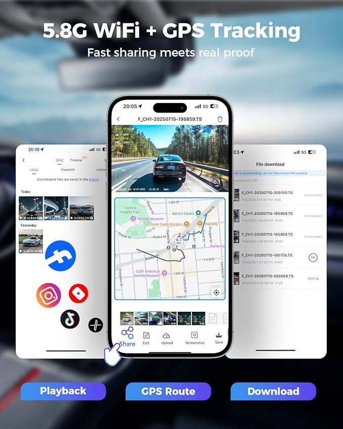 4K 360° Dash Cam, 4 Channel Dashcam Front and Rear Inside & Outside with WiFi, GPS, Parking Mode, Voice Control, Car Protection for Safer Driving, Teens, Road Trip, Travel, Family & Vanlife