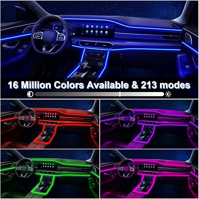 Interior Car LED Lights with Wireless APP/RF Remote Control, RGB 6 in 1 Ambient Lighting Kit with 315 Inches Fiber Optic,16 Million Color Neon Strip Inside Sync to Music,Car Decorations Accessories