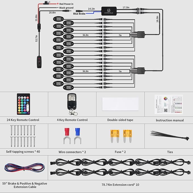 20Pods RGB LED Rock Lights Kit with APP/RF Remote Control, Segmented Multicolor Underglow Accent Light Exterior Music Mode Waterproof 12V for Trucks Pickup Dually Truck Off-Road