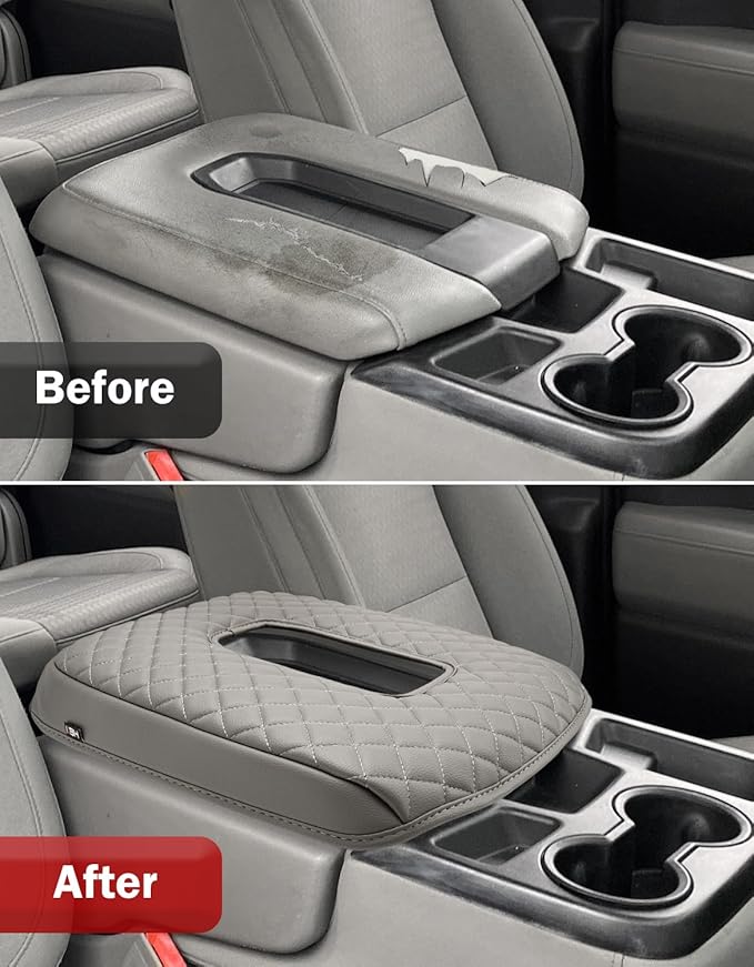 KBH Center Console Armrest Cover for 2019-2026 Chevy Silverado & GMC Sierra, Middle Console Lid Covering Protective Pad, PU Leather Accessories, Anti-Scratch, Gray (Fits Jump Seat Console Only)