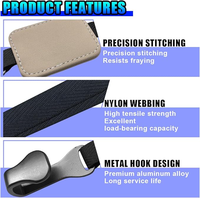 2PCS Car Seat Headrest Hooks, Stylish Suede Automotive Backseat Storage Hanger, Universal Vehicle Interior Seat Organizer Accessories for Purse, Handbag, Umbrella, Grocery (Beige)