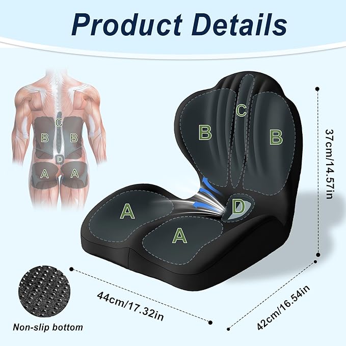Seat Cushion for Office Chair and Car, L-Shaped Ergonomic Seat Cushions,Memory Foam Orthopedic Cushion with Coccyx Hollow,Lumbar Support & Tailbone Pain Relief for Car, Truck, Home,Gaming Chair,Black