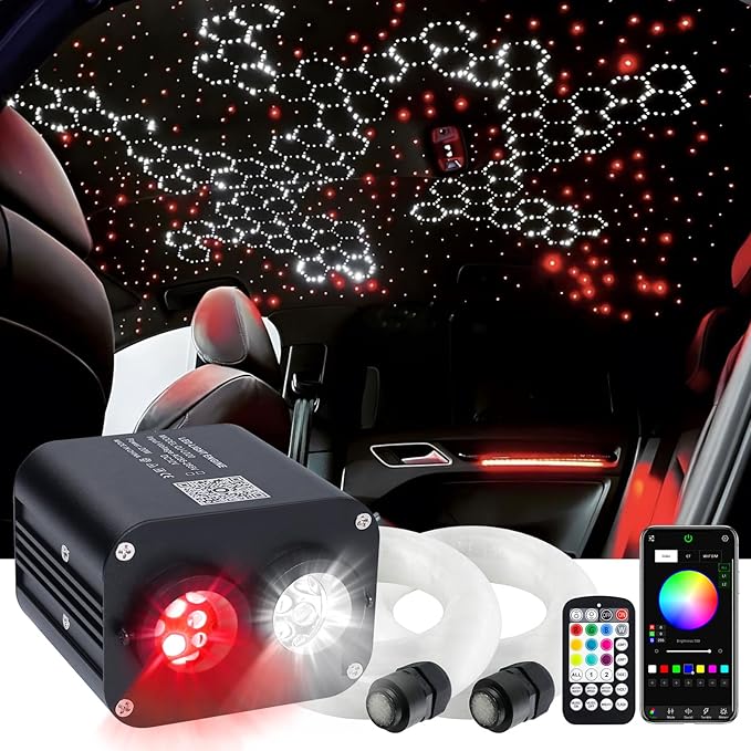 Starlight Headliner Kit,Twinkle + Music Sync Dual Color Fiber Optic Star Ceiling Lights with APP Remote Control, RGBW Star Lights for Car/Home Ceiling Decor, 1200pcs 13.1ft