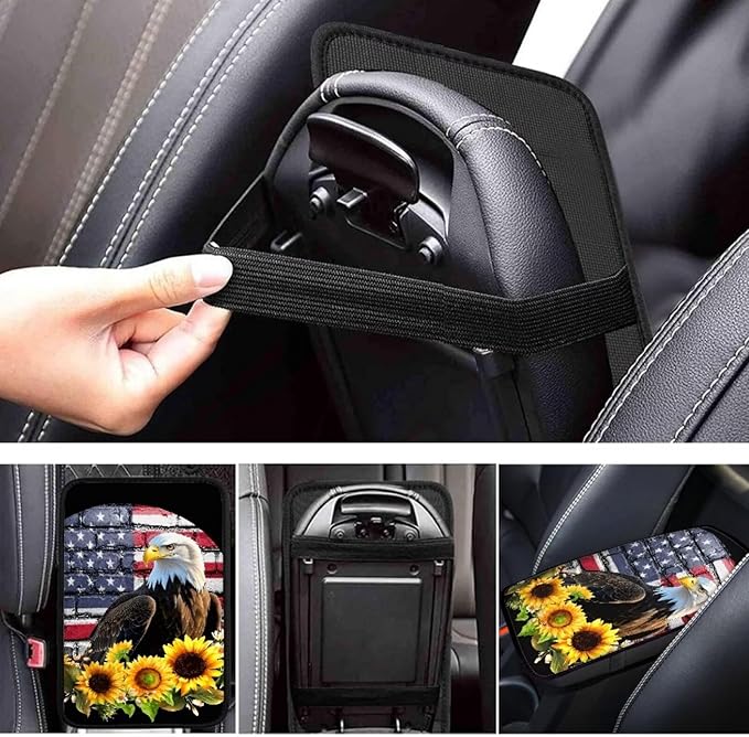 JoyLamoria Bold Eagle American Flag Auto Center Console Cover Car Armrest Cover Universal Fit Comfort Armrest Cushion Seat Handrail Box for Car