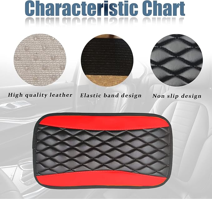 Car Center Console Cover, Universal Leather Waterproof Armrest Seat Box Cover Protector, Comfortable Car Decor Accessories Fit for Most Cars, Vehicles, SUVs-Red
