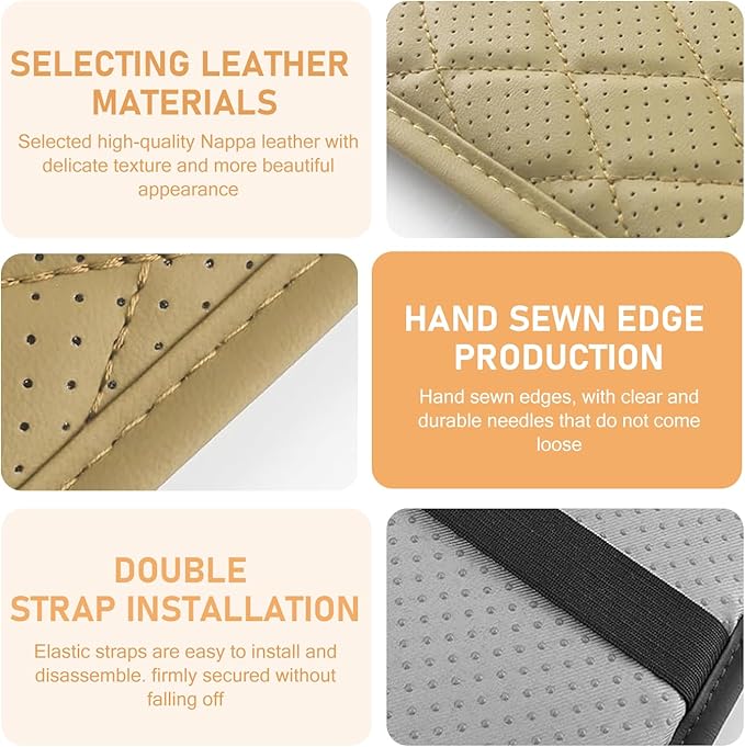 Car Center Console Pad, Leather Car Armrest Box Pad Cover, Vehicle Armrest Protector Cushion with 2 Storage Bags, Universal Arm Rest Pad for Car Interior Accessories Protect (Begie)