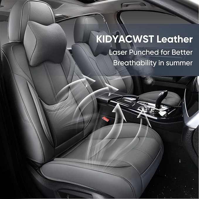 Auto Car Seat Covers Accessories Front Seat Leather Cushion Protector Breathable Waterproof Seat Cover for Cars Universal Fit (Grey, Front Pair)