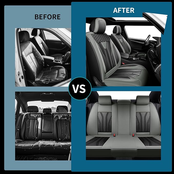 Fit Rogue Car Seat Covers Compatible with Nissan Rogue 2011-2025 2026 - Premium Leather， Waterproof Breathable， All-Weather Seat Cushion Protecto&Airbag Compatible (2 Front Seat Gray&Black)