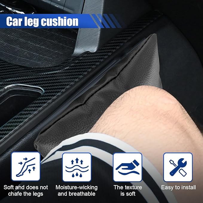 Car Knee Cushion Pad, PU Leather Automotive Center Console Elbow Armrest Pillow, Soft Auto Door Leg Support Pad Protector, Universal Vehicle Interior Comfort Accessories (Black)