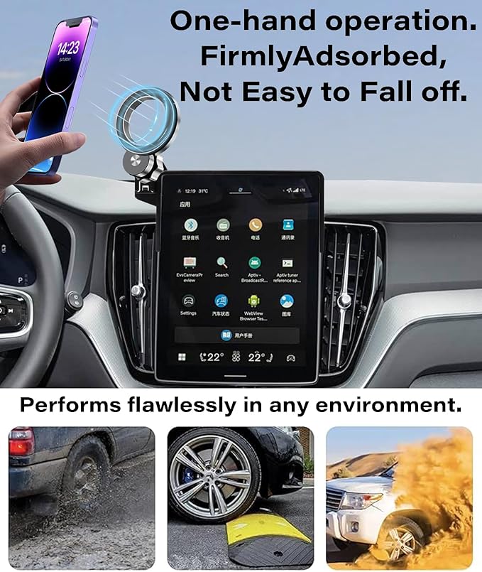 Car Phone Holder for 2026 Volvo XC60 Plug-In Hybrid /2025 Volvo XC90 Hybrid Accessories Apply to 11.2 Inch Touch Screen Fixed Clip Magnetic Cell Phone Mount Hands-Free 360 Degree Rotation