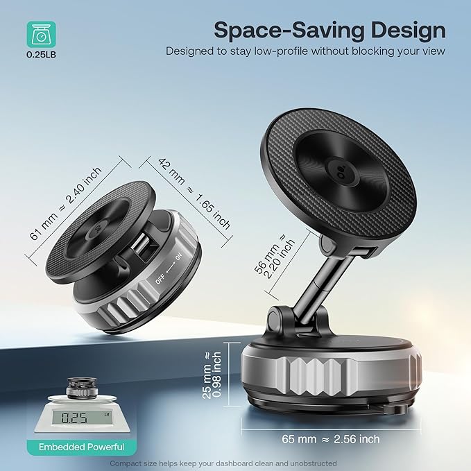 Golinbox Upgraded Nano Gel Vacuum Magnetic Car Phone Holder for MagSafe 360° Adjustable, [100+LBS Suction & 3000gf Magnetic] Suction Cup Phone Mount for Your Car/Gym/Mirror Mount for iPhone & Android