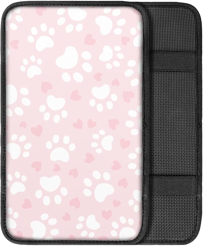 UNICEU Pink Love Hearts Dog Paw Car Center Console Armrest Cover Pad, Universal Fit Most Vehicle Truck SUV Lightweight Washable Car Armrest Seat Box Cover Decoration