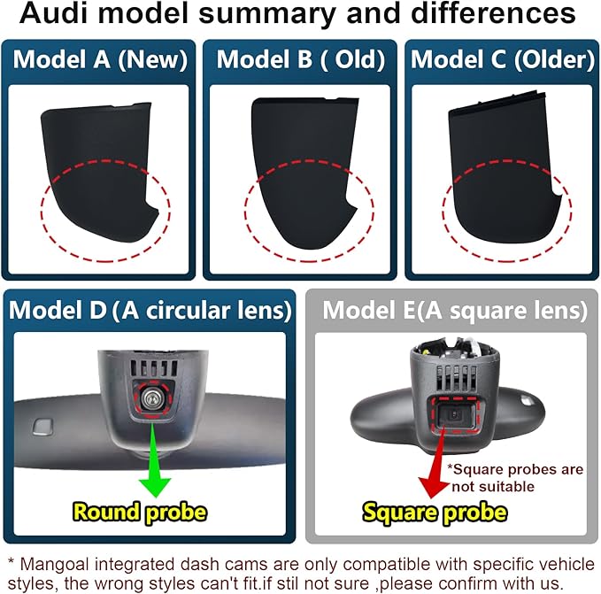 Mangoal 4K Dash Cam fit for Audi (Model A Black) 2019-2026 A4 A6 Allroad A3 A5 Q5 S4 S6 Q7 A8 S8 TT A7 S5 Q3 S3 S7 RS3 RS5 RS6 e-tron, OEM Look, UHD 2160P Video, WiFi & App, GPS, 64GB Card