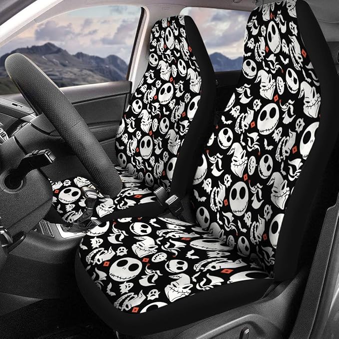 GENANY Skull Car Seat Covers Set of 2, Horror Breathable Front Seat Covers for Truck Sedan SUV, Spooky Car Accessories, Horror Gift for Women Men