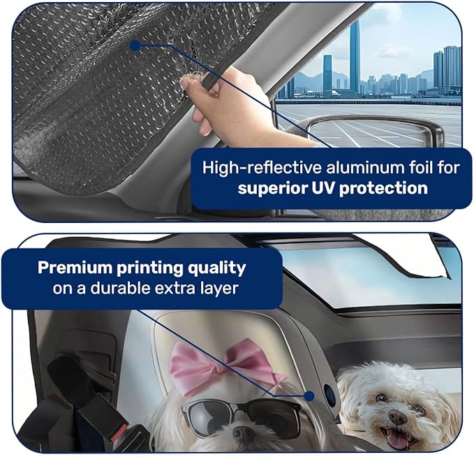 GENANY Cute Maltese Dog Family Funny Windshield Sun Shade for Car SUV Truck (55x30 Inches), Sun Shade Windshield, Shades for Front Windows, Protector Blocks UV, Car Decor