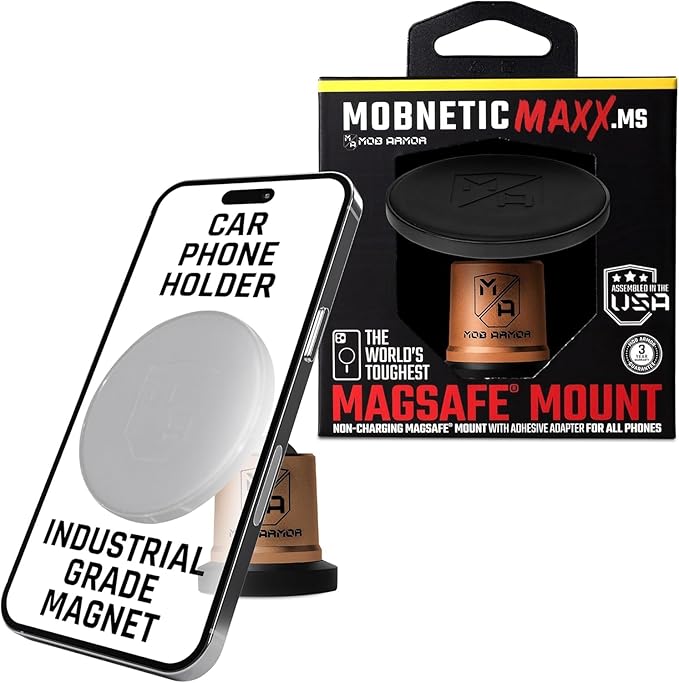 Mob Armor MobNetic Maxx MS - MagSafe Compatible Car Phone Mount w/ 90º Tilt, 360º Rotation & Durable Aluminum Build, Magnetic Holder for iPhone & Android Devices, USA Assembled - Bronze