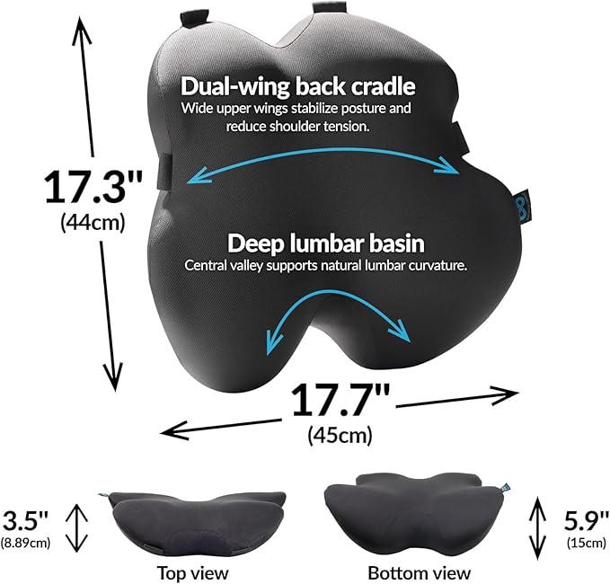 Elevate Series by Everlasting Comfort Lumbar Support Pillow for Office Chair - Memory Foam Back Cushion for Car Seat - Promotes Better Posture, Back Pain Relief - Ideal for Gaming and Desk Chairs