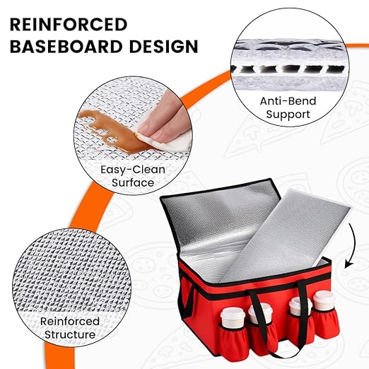 CIVJET Insulated Food Delivery Bag with 4 Cup Holders and Bottom Support, XXX-Large Insulated Grocery Bags Keep Food Hot/Cold, Cooler Bags with Drink Carrier, Food Carrier Catering Bag for Events, Red