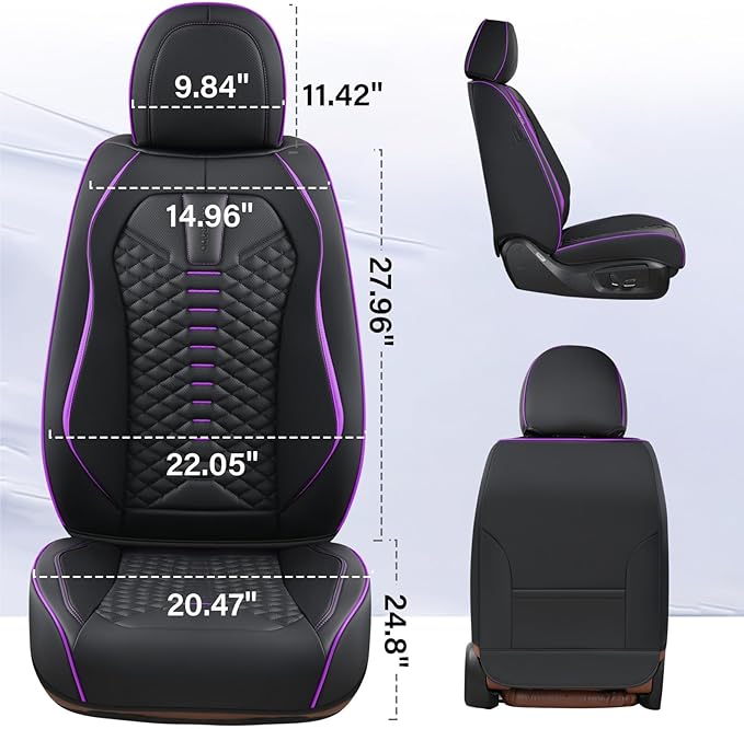 Coverado Leather Seat Covers, Car Seat Covers Full Set, Nappa Leather Seat Covers for Cars, Car Seat Protectors Waterproof, 5 Seats Black&Purple Automotive Seat Covers Fit for Most Cars Trucks