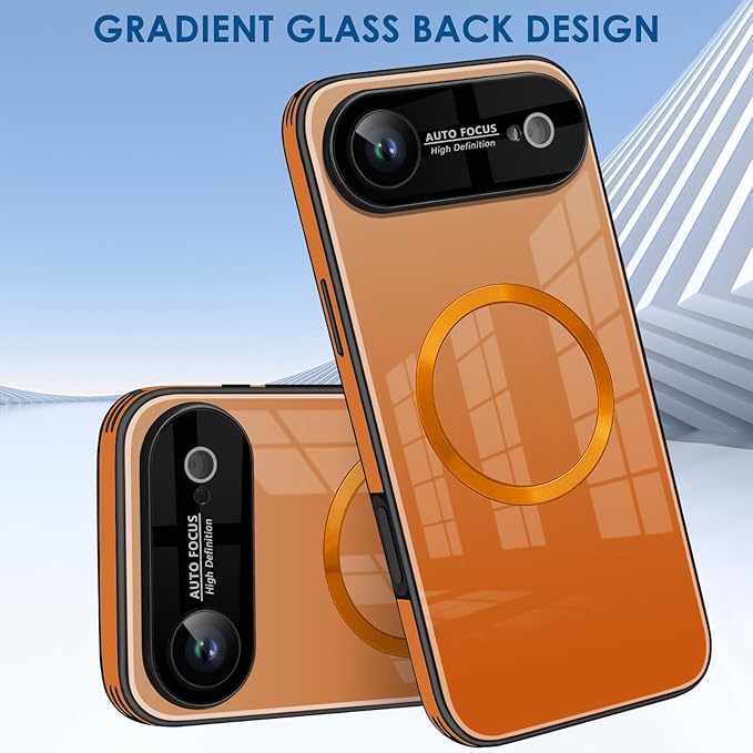 Guppy Compatible with iPhone Air Magnetic Case, with Full Camera Lens Protector [Compatible with MagSafe] Scratch Resistant Gradient Glass Back Cover Phone Case-Orange