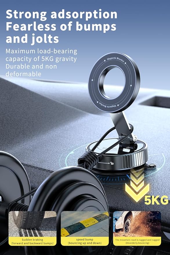 Car Phone Holder for Magsafe,360°Nano Gel Vacuum Magnetic Phone Holders for Your Car,[108+LBS Suction & 2800 gf Magnetic] Perfect for iPhone 17/Air/16/15/14/13/12 pro,Android