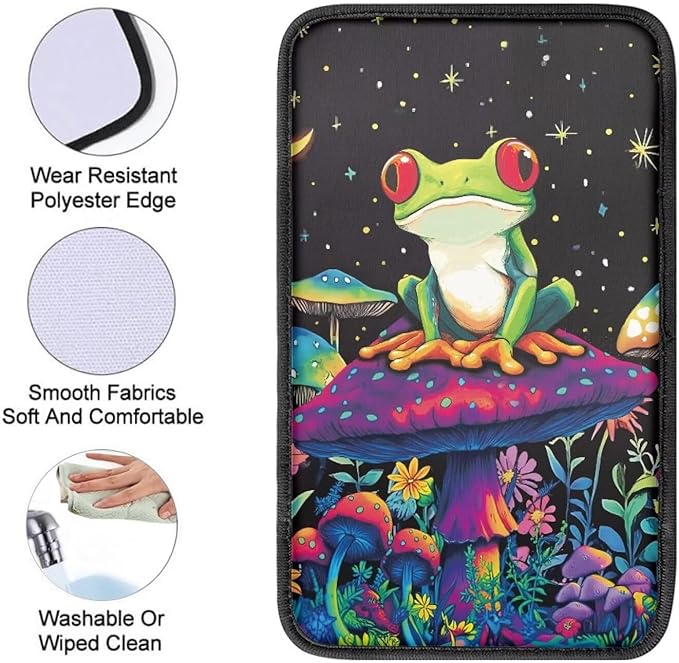 Dreaweet Mushroom Frog Center Console Cover Car Accessories for Women Interior Soft Comfort Vehicle Center Console Armrest Cover Pad Universal Fit Most Cars SUV Sedan