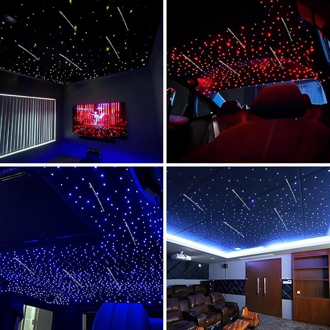 Mini Size 6W RGBW Twinkle+White Meteor+Music Sync Fiber Optic Lights, 500pcs*0.03in(6.5ft/2m)+Shooting Star Fiber Strands APP Star Ceiling Light Kit for Home and Car Headliner Starlight
