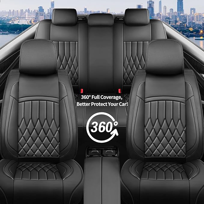 Fit for Sonata Car Seat Covers Compatible with Hyundai Sonata 2004-2025 2026 - Waterproof Breathable Leather Automotive Seat Cushions Protector, Airbag Compatible,Full Set 5 Seats(Black