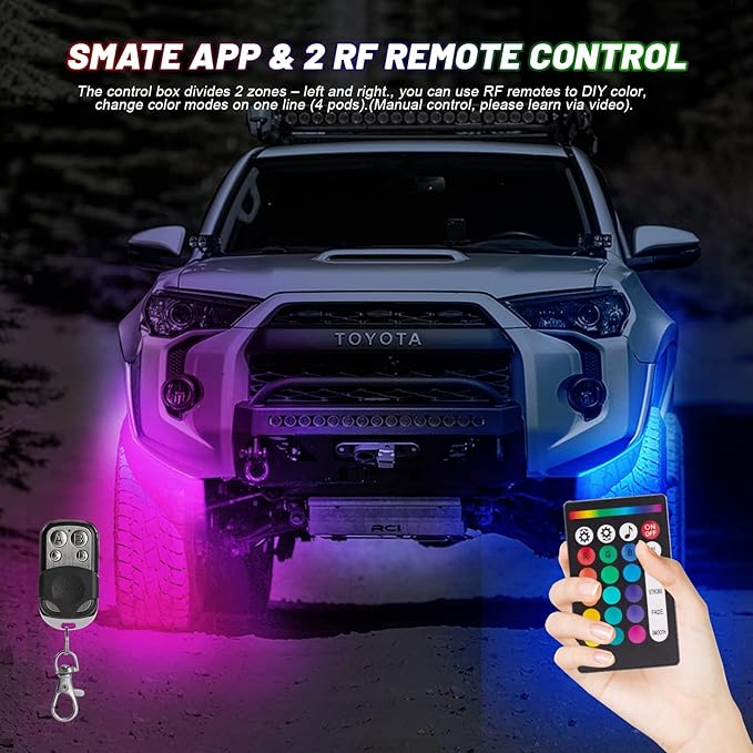16 Pods RGB LED Rock Lights for Trucks Pickup Golf Cart Offroad RV UTV ATV SUV, Waterproof Multicolor Underglow Kit for Cars with APP Music Mode, Vehicle Underbody Light Underneath Accent 12V