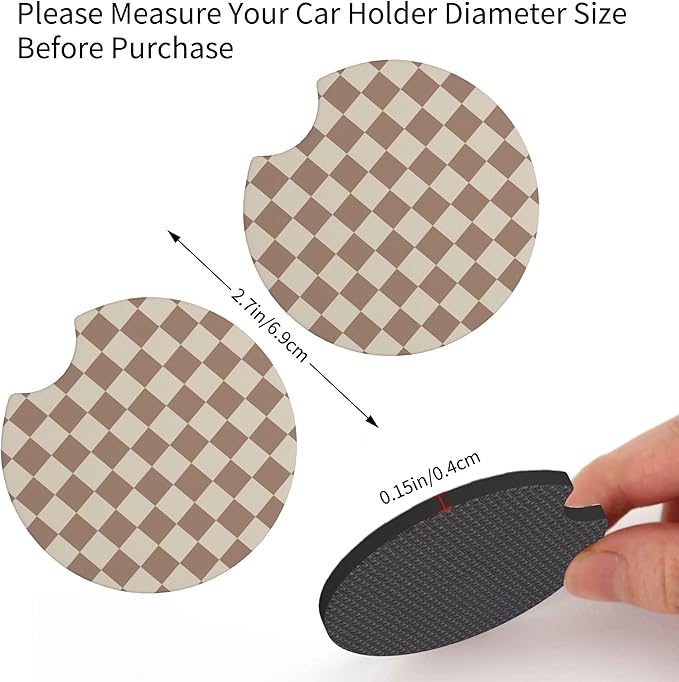 Checkered Brown Steering Wheel Cover - Checkered Brown Steering Wheel Cover Anti-Slip Breathable Universal 14-15 Inch Car with 2 Pcs Car Coasters Suitable Men Women