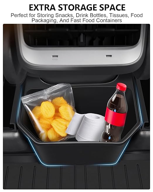 for Tesla Trash Can Model Y Refreshed Juniper Accessories 2020-2026 Rear Center Console Organizer Car Trash Can with Lid Model Y Backseat Storage TPE Under Seat Garbage Can 2nd Row Bin