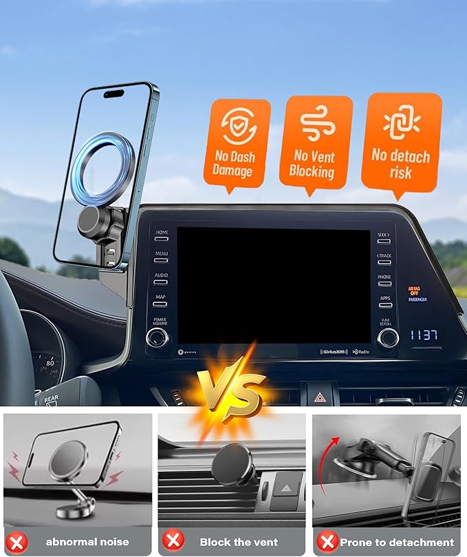 Magnetic Car Phone Mount for Toyota C-HR 2019 2020 2021 2022 Accessories, for MagSafe Strong Magnets Cell Phone Holder 8-Inch Screen Cradles, with Portable Phone Gripper 360° Rotation