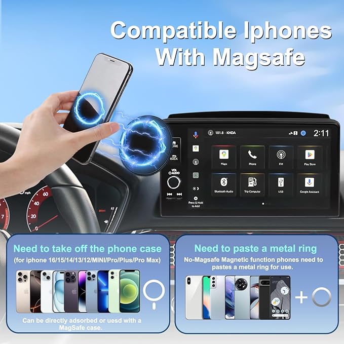 Car Phone Holder for 2022-2025 Honda Civic Accessories 7/9-inch Screen Fixed Clip, Magnet Cell Phone Mount Compatible with MagSafe, Hand-Free 360° Rotation Phone Automobile Cradles Not Affect Air Vent
