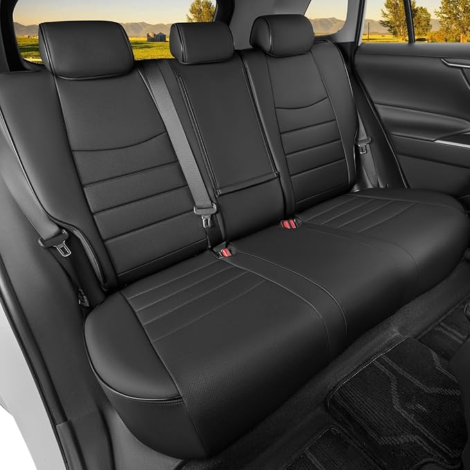 HKZ Fit RAV4 Hybrid Car Seat Covers Set for 2019 2020 2021 2022 2023 2024 2025 Toyota RAV4 Hybrid Model Only LE,XLE,Limited,Woodland Edition,XLE Premium- 5 Seats Full Set Leather(Black)