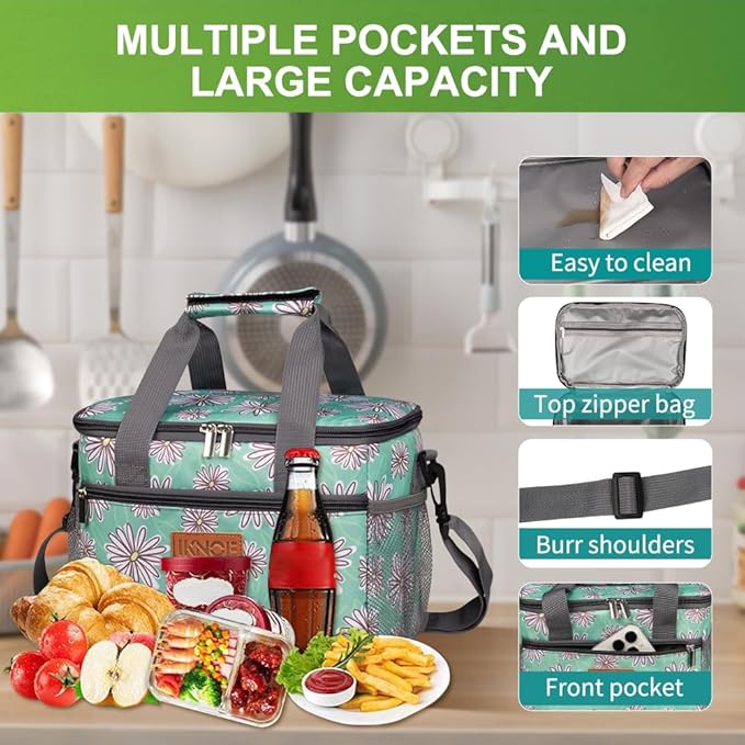 iknoe Insulated Lunch Bag, Foldable 8.5L Cooler Bag for Men & Women, Leakproof Thermal Design, Great for Office, Picnic, Travel, Lunch Box, Nattier Blue