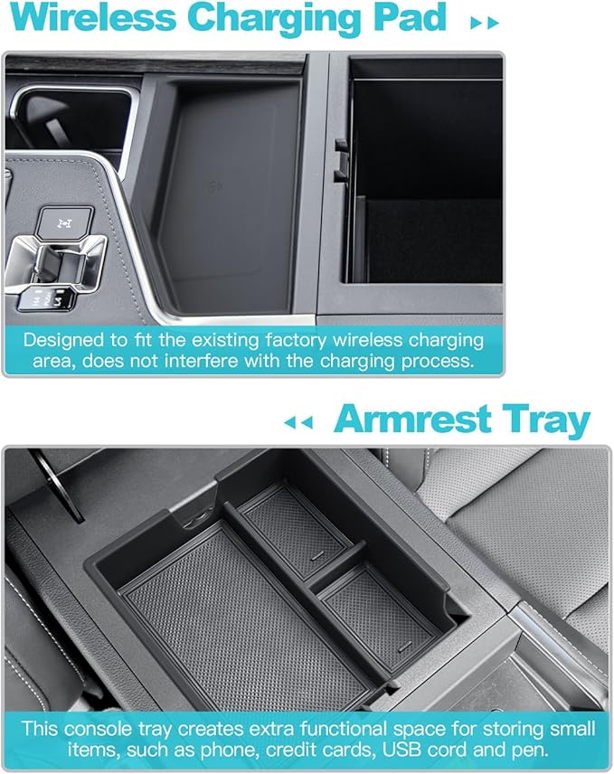 CDEFG 3PCS for 2024 2025 2026 Lexus GX 550 Center Console Organizer Tray for 2024-2026 Lexus GX550 Accessories Middle Console Cup Holder Wireless Charing Pad Storage Box(Not for Cool Box)