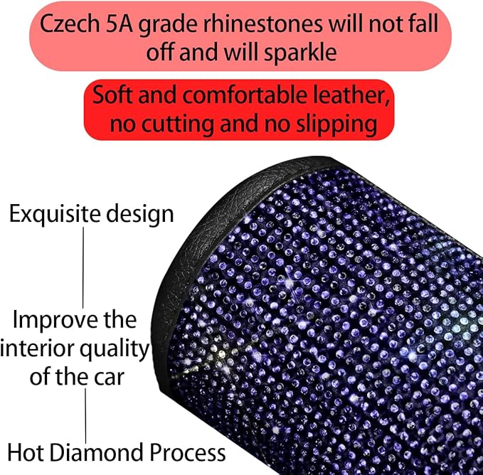 Bling Car Center Console Cover, Crystal Rhinestone Vehicle Armrest Cover Cushion with 2 Storage Bags for Women Girls, Diamond Auto Storage Box Protector Pad, Universal Fit (Purple)