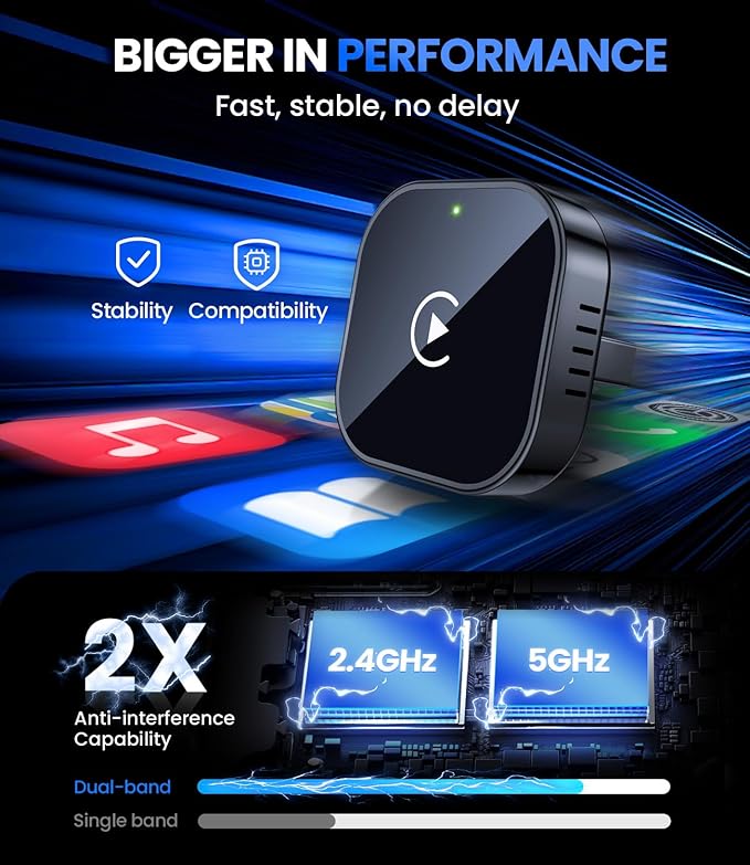 Teeran Wireless CarPlay Adapter for iPhone (2026 Upgraded), Mini Plug & Play for Cars with Factory Wired Apple CarPlay, Fast & Stable Connection, Easy Setup, Wide Vehicle Compatibility (Black)