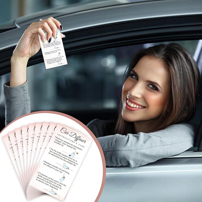 Motiskyy 200 Pcs Hanging Car Diffuser Instruction Cards for Car Oil Diffuser Bottles, 2 x 3.54 Inch (Classic Style,White and Pink)