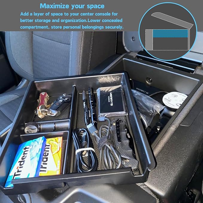 Center Console Organizer for 2019-2026 Chevy Silverado/GMC Sierra 1500, 2020-2026 Silverado/Sierra 2500HD 3500HD Accessories Armrest Storage Tray (Applicable only to Split Bench Seat)
