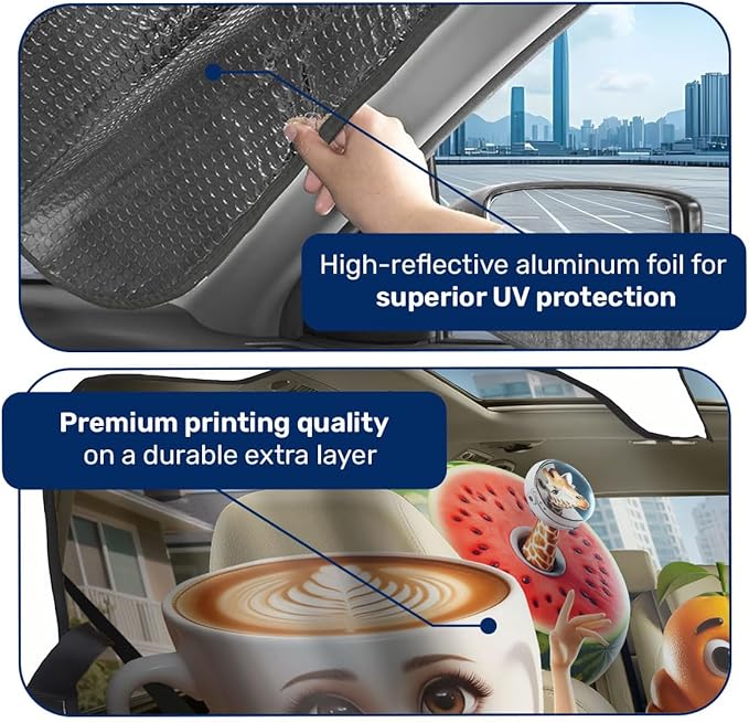 GENANY Brainrot Windshield Sun Shade for Car SUV Truck (55x30 Inches), Front Window Visor for Windows, Protector Blocks UV