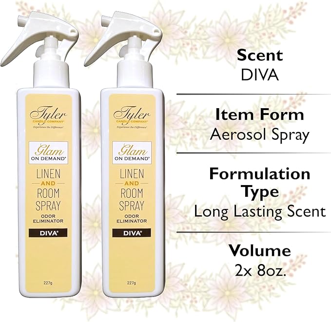Tyler Glam on Demand - Diva Scent Linen and Room Spray 2 Pack - Air Freshener and Odor Eliminator Bundle with Stain Remover Pen - Laundry Bundle