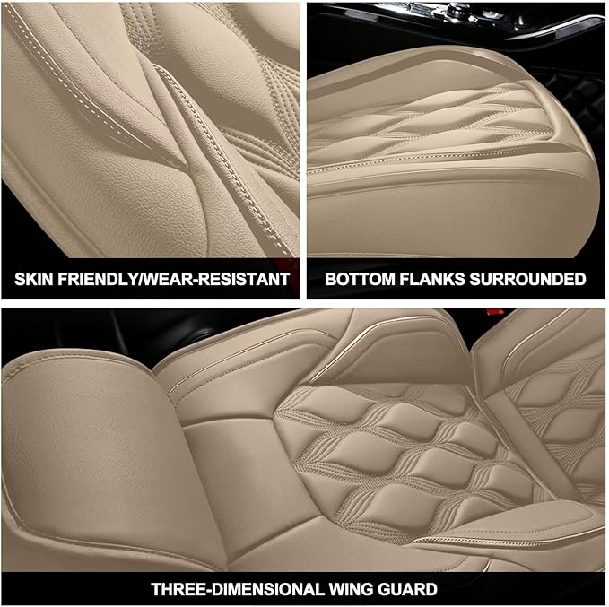 AOMSAZTO Car Seat Covers,Full Set 5 Seats Custom Fit for Honda Ridgeline 2006-2025,Faux Leather Automotive Cushion Covers Seat Protector,Airbag Compatible Waterproof (5 Seats Beige)